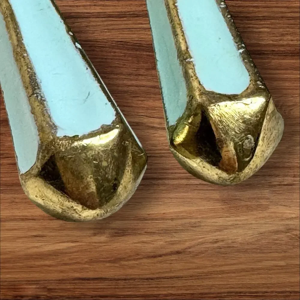 Vintage Serving Spoon & Fork Set Gold Tone Brass Handles MCM Hollywood Regency